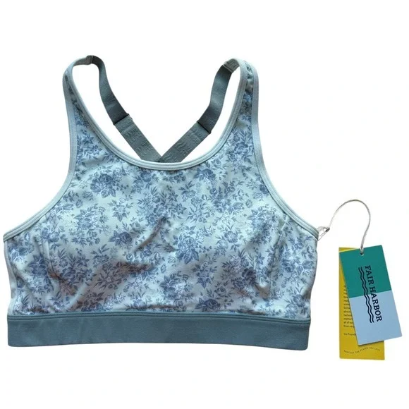NWT Fair Harbor The Corliss Bra Green Ditsy Floral Sports Bra Size M Medium